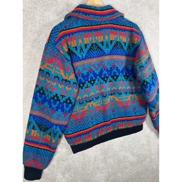 Vintage David James Aztec Southwest Knit Bomber Jacket‎ Full Zip M Colorful Wool - Picture 10 of 10